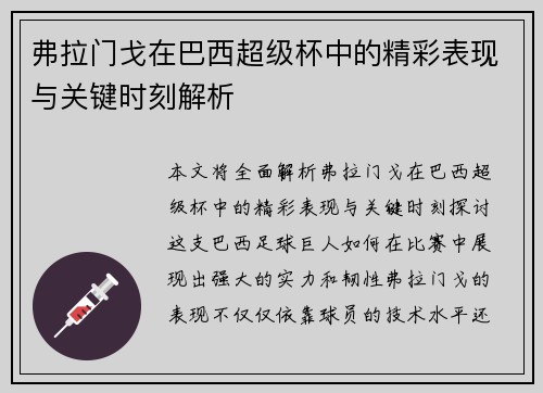 弗拉门戈在巴西超级杯中的精彩表现与关键时刻解析