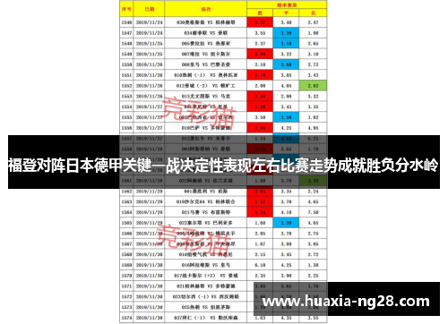福登对阵日本德甲关键一战决定性表现左右比赛走势成就胜负分水岭